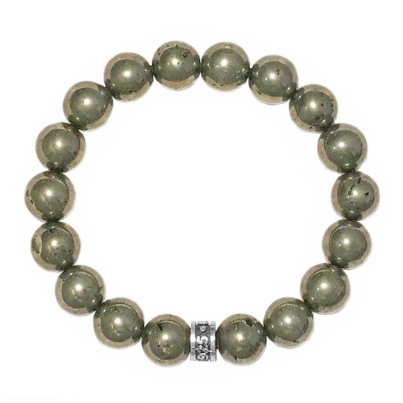 NOV9M®️ 925 Sterling Silver Pyrite Beads Stretch Bracelet - Picture 3 of 5